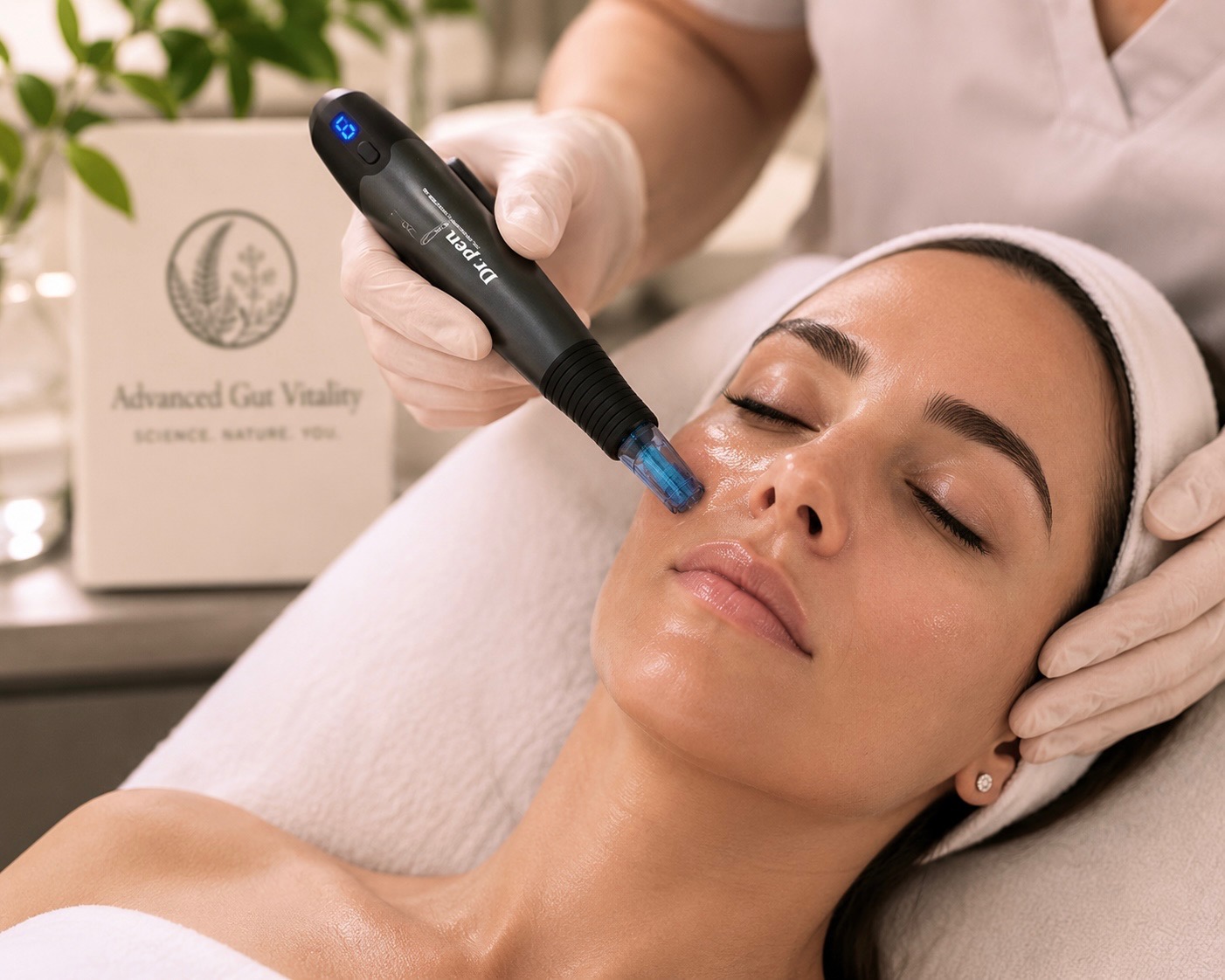 Luxury microneedling facial treatment for collagen renewal